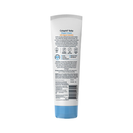 Cetaphil Baby cleanser tube with label on a white background. Cetaphil Baby Diaper Rash Cream 70g go littles product main image 2