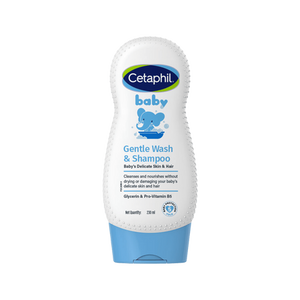 Cetaphil baby gentle wash and shampoo bottle on a white background. Cetaphil Baby Gentle Wash & Shampoo 230 ml go littles main product image