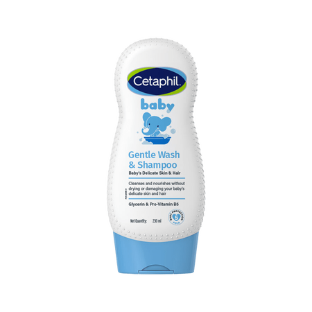 Cetaphil baby gentle wash and shampoo bottle on a white background. Cetaphil Baby Gentle Wash & Shampoo 230 ml go littles main product image