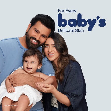 Family with a baby on a light blue background with text 'For Every Baby's Delicate Skin'. Cetaphil Baby Gentle Wash & Shampoo 230 ml go littles product image 3