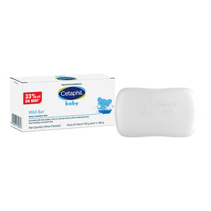 Cetaphil baby soap bar and packaging on a white background. Cetaphil Baby Mild Bar 400gm - 100gm x 4 Pack go littles product image 2