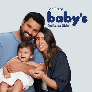 Family with a baby on a light blue background with text 'For Every Baby's Delicate Skin'. Cetaphil Baby Mild Bar 400gm - 100gm x 4 Pack go littles product image 4