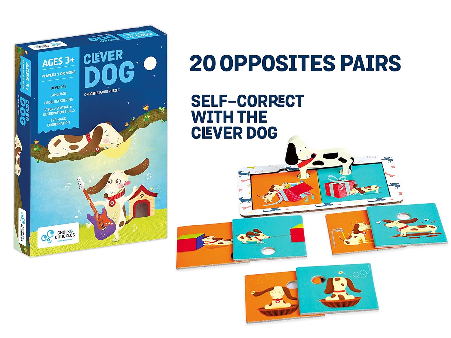 Chalk and Chuckles Clever Dog, Fun Opposites Puzzle Self Correcting Matching for Ages 3 to 6 Years Go Science Image 2