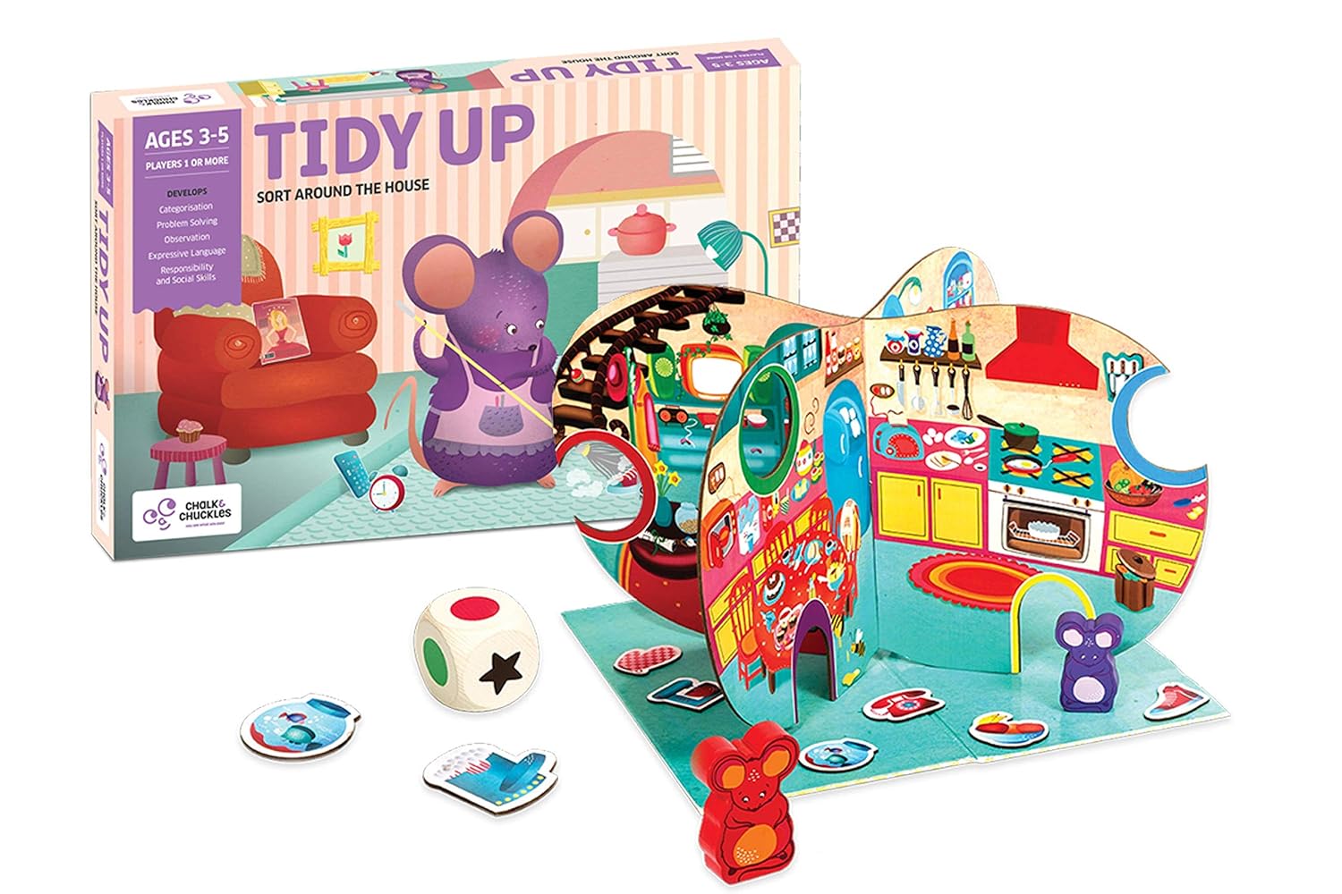 Children's toy set with colorful play area and mouse character on a white background