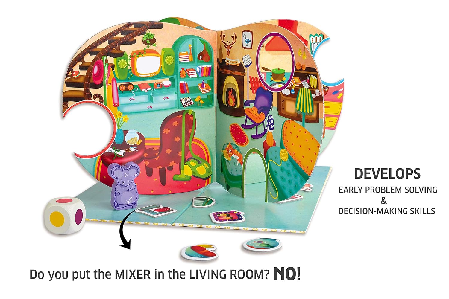 Children's puzzle with interactive elements and educational text on a white background