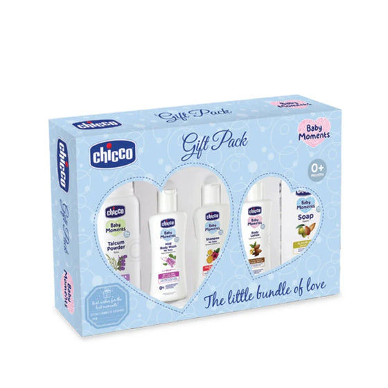 Chicco baby product gift pack on a white background. Chicco Baby Moments Essential Set Gift Set for Babies 0M+ Blue go littles product main image