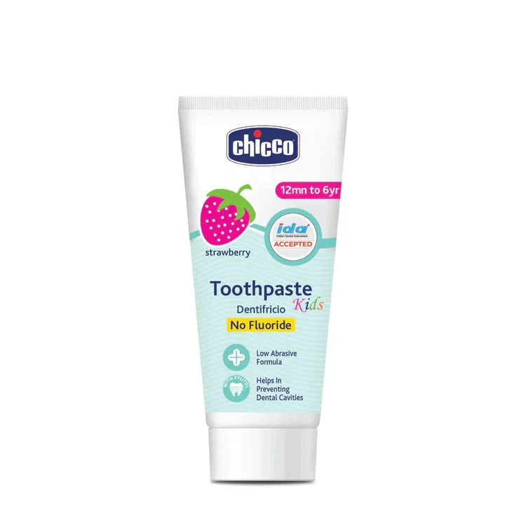 Chicco strawberry-flavored toothpaste for kids on a white background. Chicco Toothpaste Strawberry Flavor 12 M to 6y 50 g go littles product image 2