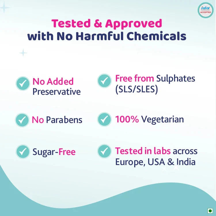 Product label with safety and approval information on a light blue background. Chicco Toothpaste Strawberry Flavor 12 M to 6y 50 g go littles product image 9