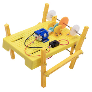 Yellow educational robotics kit with components on a white background. DIY STEM Learning Kit Build Your Own Quadruped Robot go science product image 2