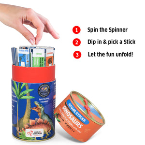 Smart Sticks dinosaur game packaging with instructions on a white background