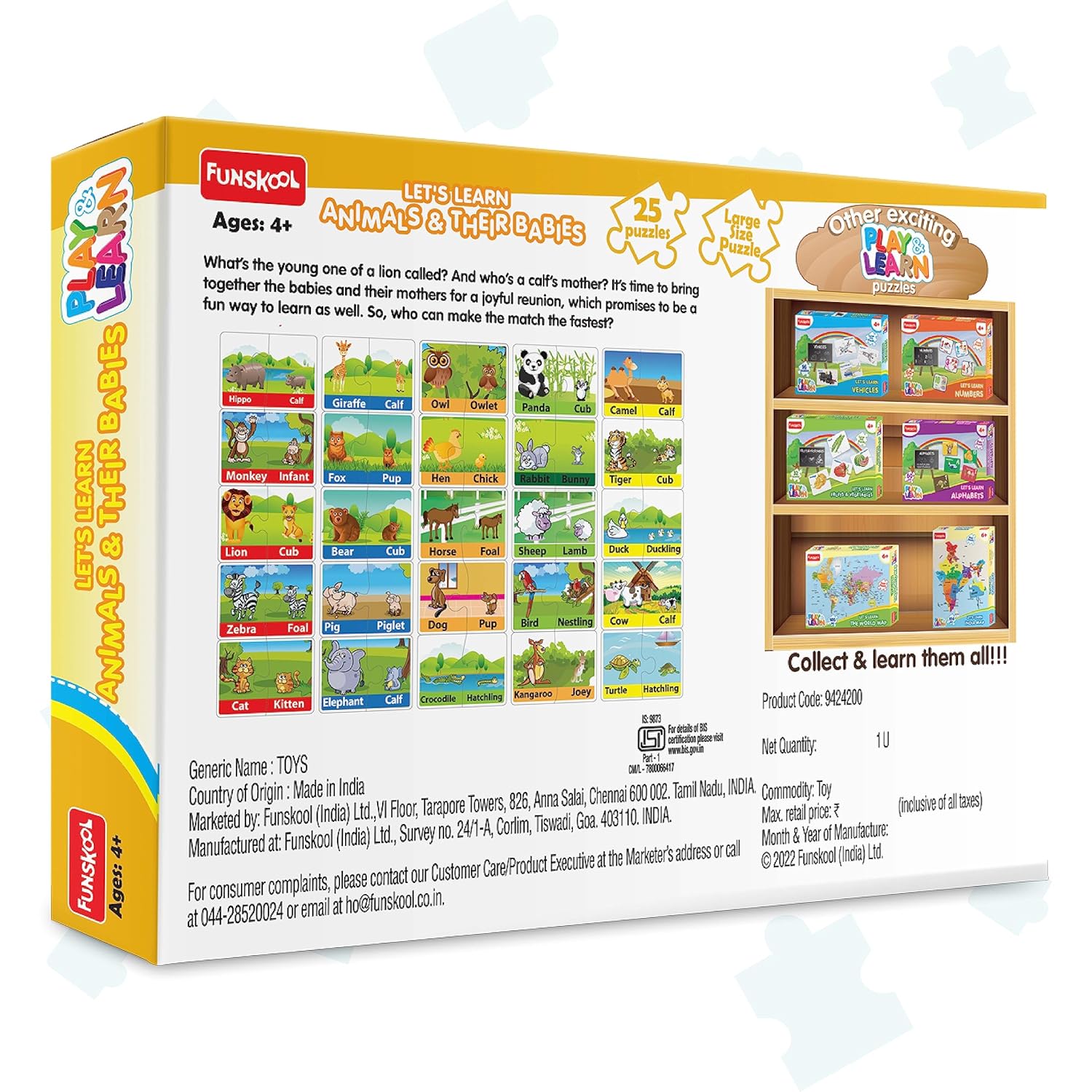 Funskool - Play & Learn-Animals &Their Babies Puzzle Image 2