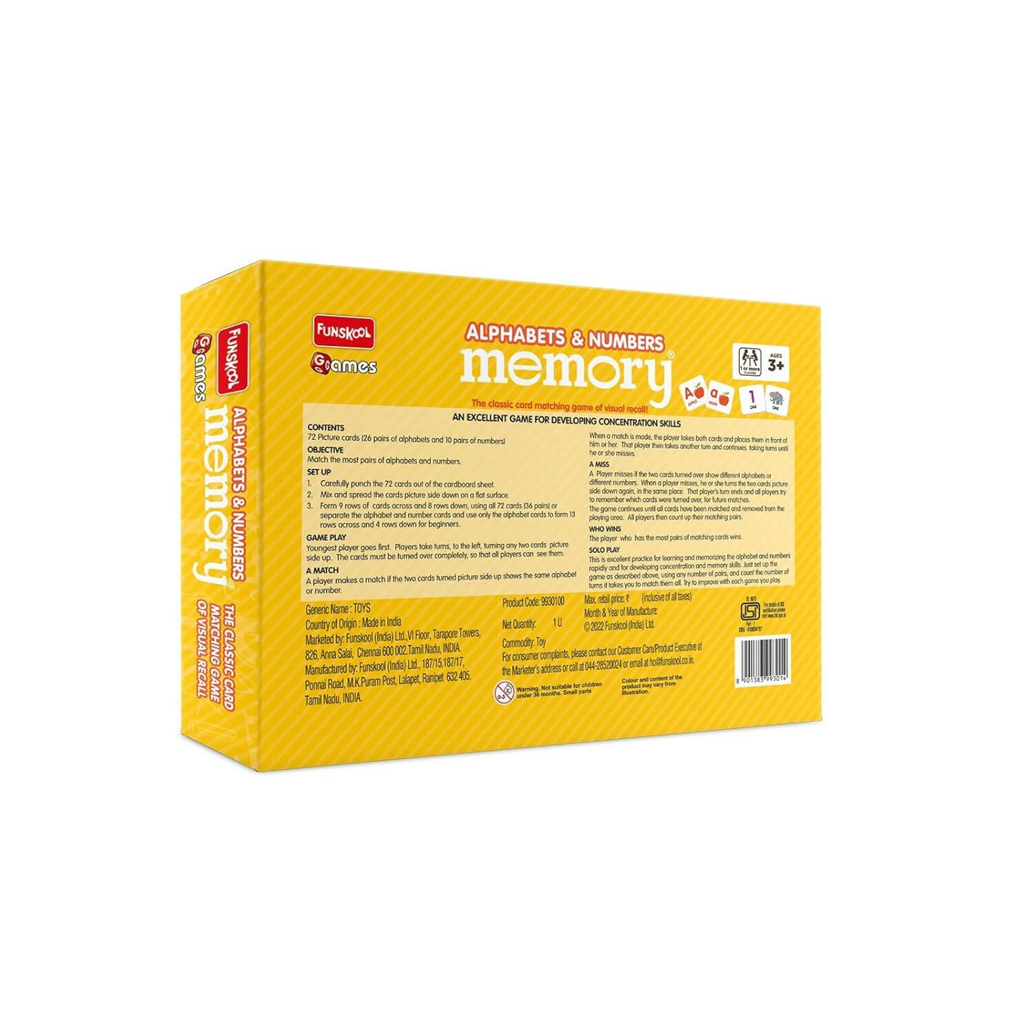 FUNSKOOL (INDIA) LTD Memory Alphabets & Numbers  Go Science Early Learning | Alphabets & Nos Matching | 3+ Yrs.