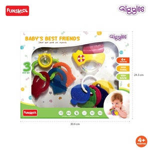 Funschool Giggles baby teething toy set packaging on a white background. Funskool Giggles Baby's Best Friends at Go Littles product image 5
