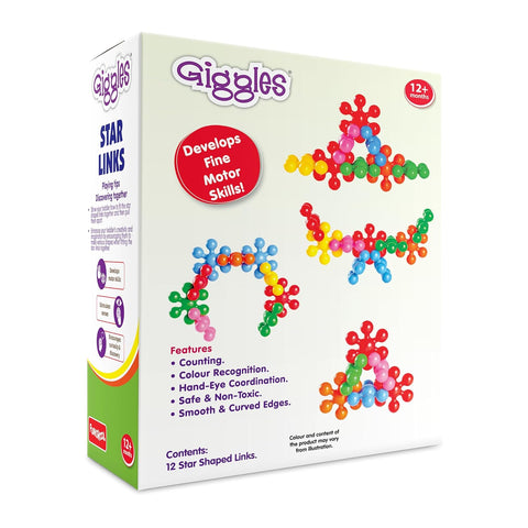 Funskool Giggles Star Links at go littles product image 4. Box of Giggles Star Links educational toy with colorful links on a white background