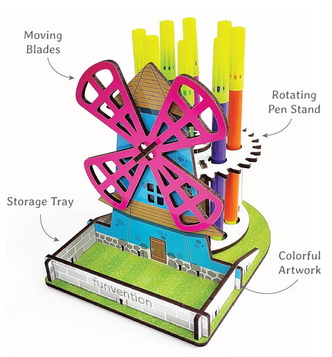 Funvention Windmill DIY Pen Stand Mechanical Model Desk Organizer for 4+ Years Kids 3D Puzzle Art and Craft_goscience_produc timage_2