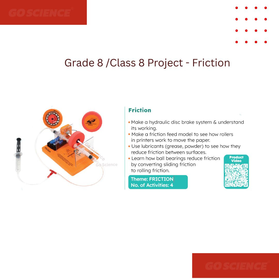 GO Science educational material for Grade 8/Class 8 school project on friction with a diagram and text.