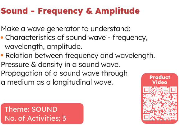 Educational text about sound frequency and amplitude with a QR code on a white background