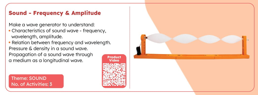 Educational material about sound waves with a wave generator illustration on an orange background.
