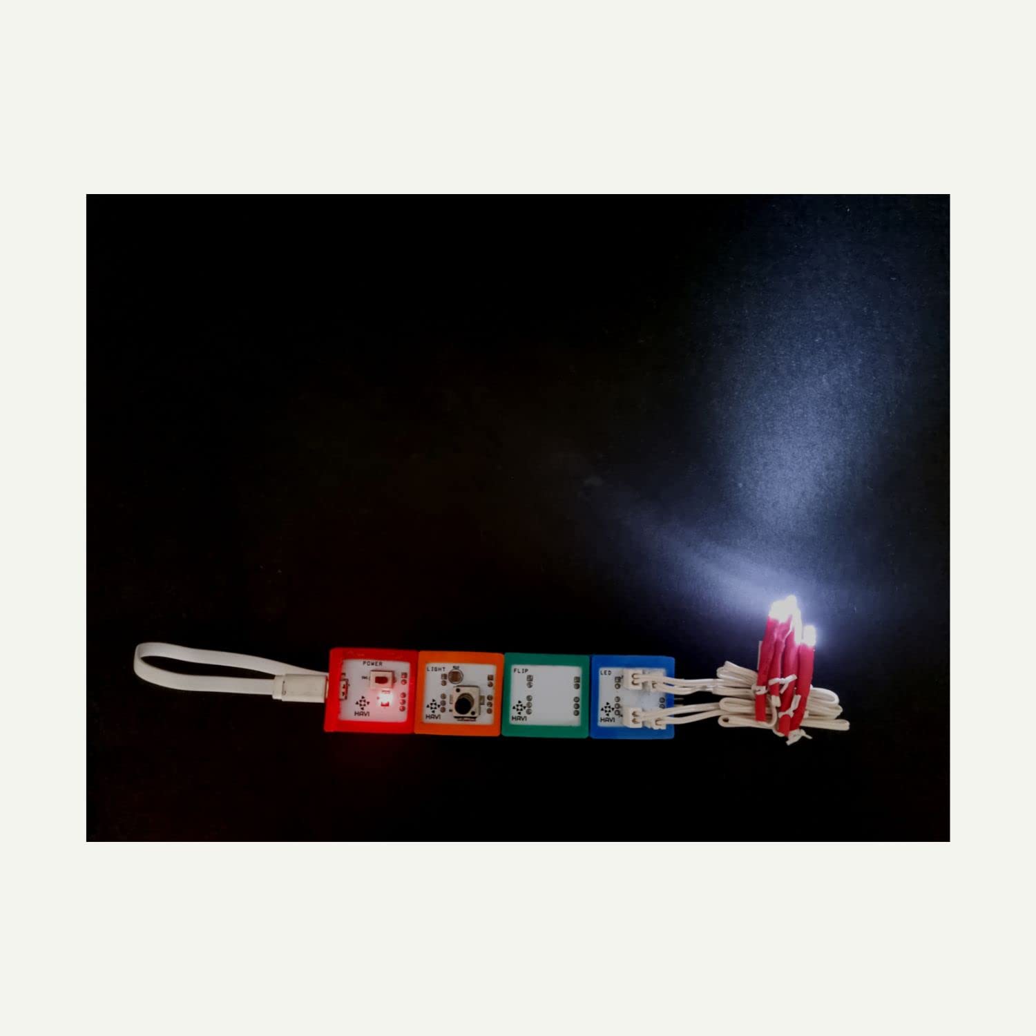 LED light strip with color-changing buttons on a black background. Havi 7 in 1 DIY Smart Light School Projects Kit 7 in 1 STEAM Projects Kit product image7 at go science