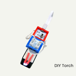 DIY torch with red, blue, and black design on a white background. Havi 7 in 1 DIY Smart Light School Projects Kit 7 in 1 STEAM Projects Kit product image 5 at go science