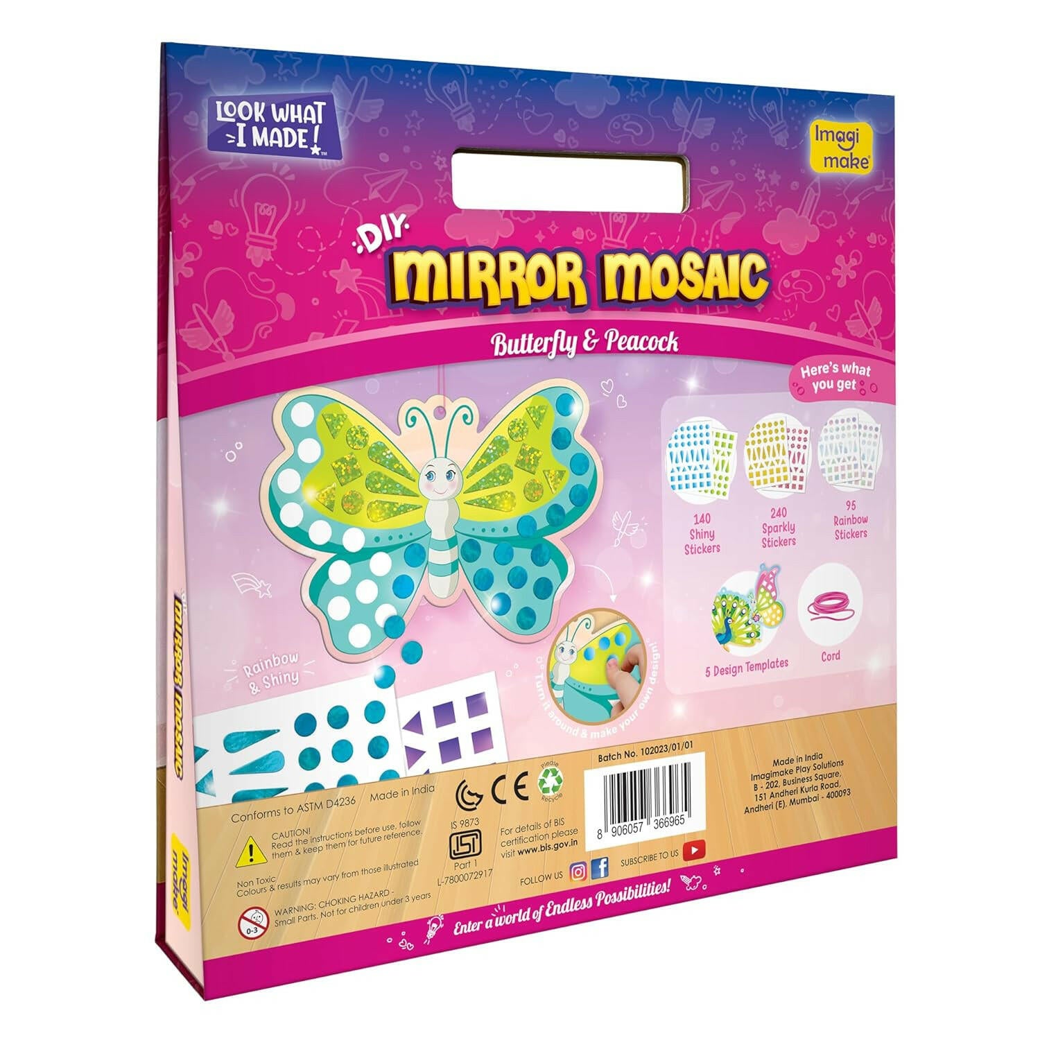 Imagimake Mirror Mosaic Butterfly & Peacock  Go Science DIY | Arts & CRAFT | AGE 3+ | Mirror Mosaic Craft.