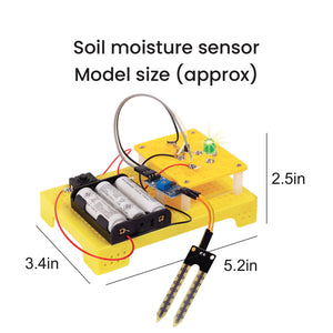 Soil moisture sensor with battery pack and measurement dimensions on a white background. Itsy Bitsy Build Your Own Soil Moisture Sensor - STEM Kit - Go Science_product_image 4
