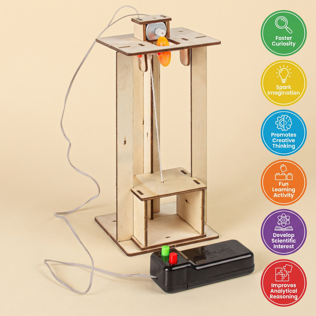 Wooden scientific experiment setup with bulb and base on beige background, featuring educational benefits.