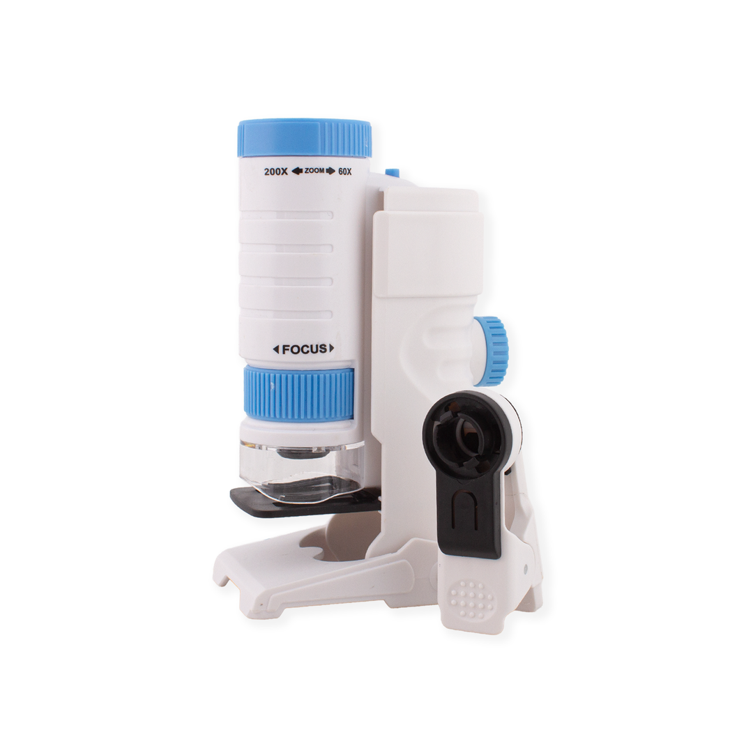 Microscope with focus knob on a white background. Itsy Bitsy DIY STEM Learning Kit Microscope Box available at Go Science image 6
