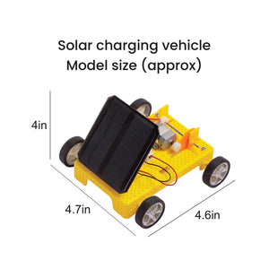 Yellow solar charging vehicle with dimensions on a white background. Itsy Bitsy Solar Charging Vehicle - Build Your Own DIY STEM Learning Kit  go science product image 4