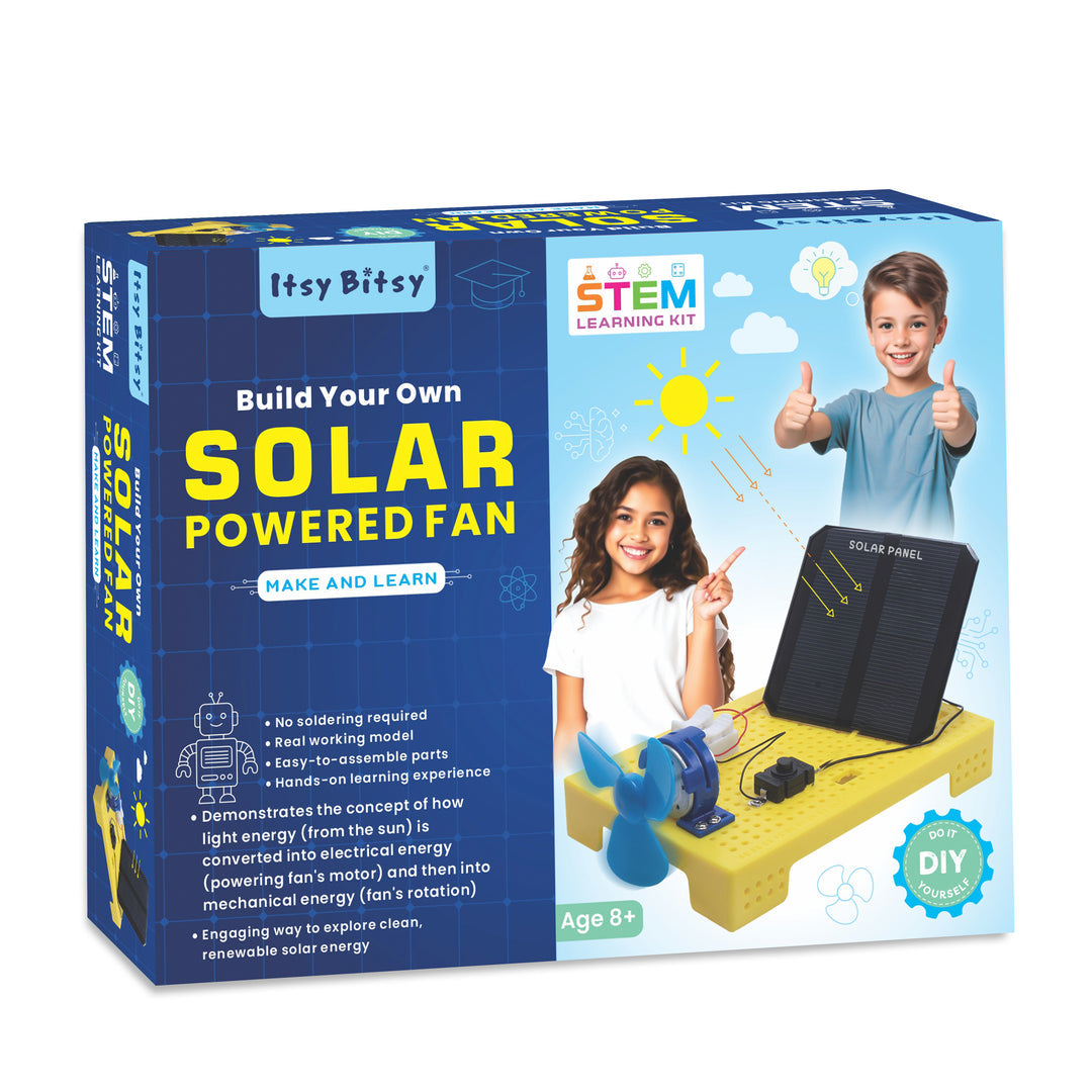 Box for 'Build Your Own Solar Powered Fan' STEM learning kit by Itsy Bitsy at Go Science. Itsy Bitsy Solar Powered Fan Go Science product image 1