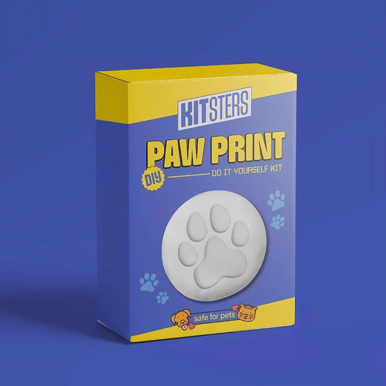 Kitsters paw print DIY kit packaging on a blue background. Kitsters DIY Paw Printing Kit at Go Science Product Image 