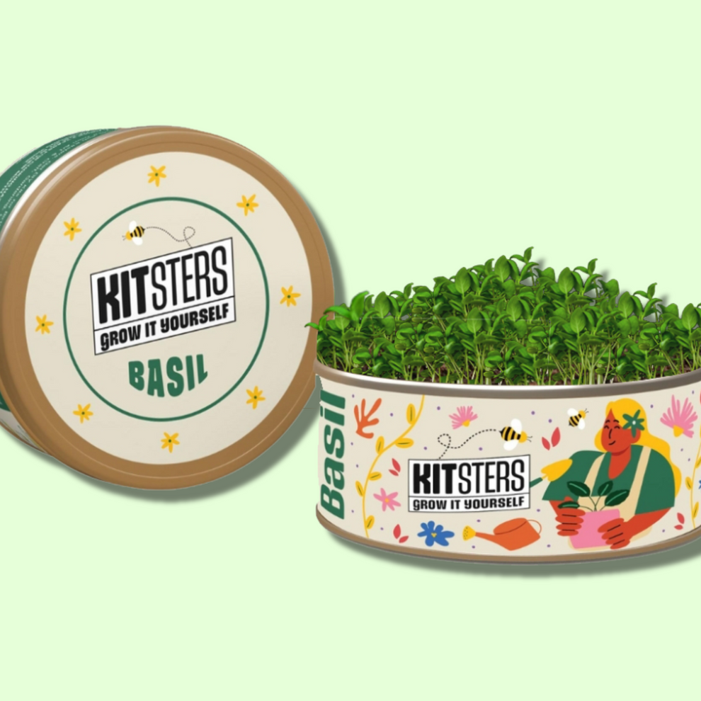 Kitsters grow-yourself basil kit with a colorful label on a light green background. Kitsters Grow in a Can - Basil available at Go Science product image 1