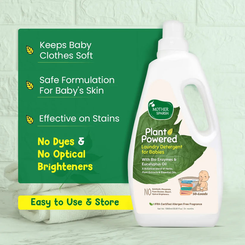 Baby laundry detergent bottle with green label on a light green background. MotherSparsh Laundry Detergent 200mlx2 ( Buy 1 Get 1) go littles product image 3