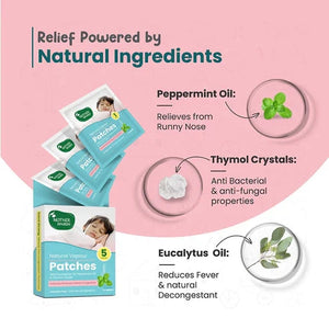 Product packaging with natural ingredients on a pink background. MotherSparsh Natural Vapour Patches go littles product image 4