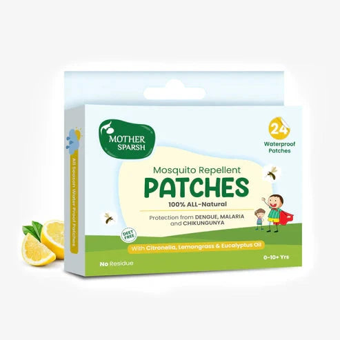 Box of Mother Sparsh mosquito repellent patches on a white background. Mothersparsh Repellent Patches (24pcs Pack) go littles product main image