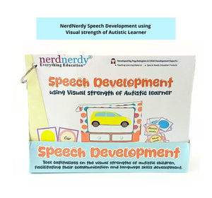 Educational book titled 'Speech Development using Visual Strength of Autistic Learner' by Nerd Nerdy on a white background. Nerdnerdy Speech Development Using Visual Strength of Autistic Learner_available at Go Science_image 4