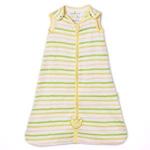 Striped baby sleeping bag with yellow and green stripes on a white background. Nintara 0.5 TOG Sleep Sack - Citrus Stripes (M) 9 - 15 Months go littles product image 3