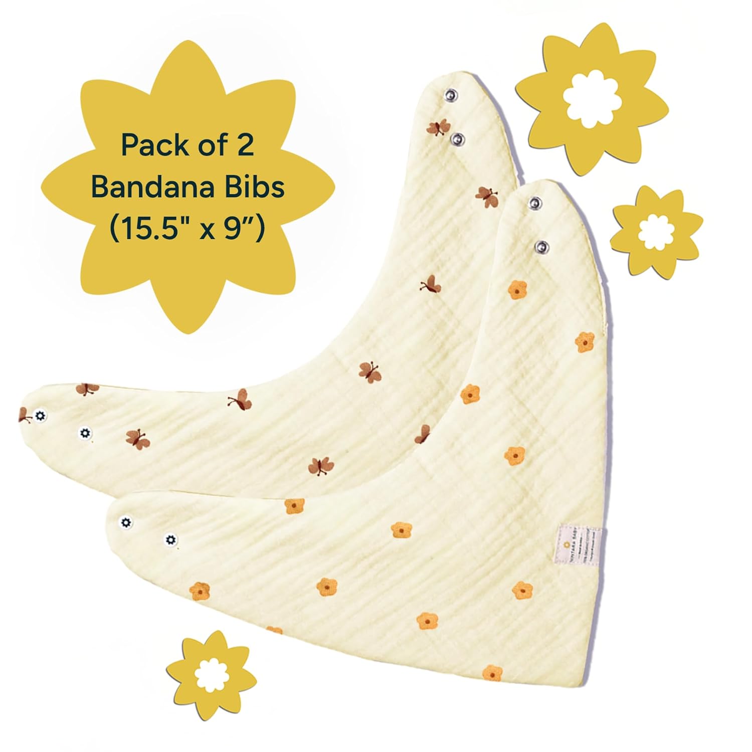 Pack of 2 bandana bibs with bee design on a white background. Nintara Baby Bandana Bibs  Set of 2 Golden Flutter Pack go littles product image 8