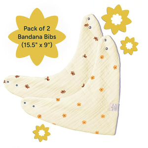 Pack of 2 bandana bibs with bee design on a white background. Nintara Baby Bandana Bibs  Set of 2 Golden Flutter Pack go littles product image 8