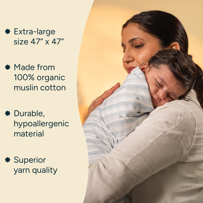 Nintara Baby Muslin Baby Swaddle All Heart 47" x 47" Extra Large at Go Littles product image 5