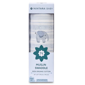 Nintara Baby Muslin Baby Swaddle  Extra-Large 47" x 47" Little Elephants Design at go littles product image 11