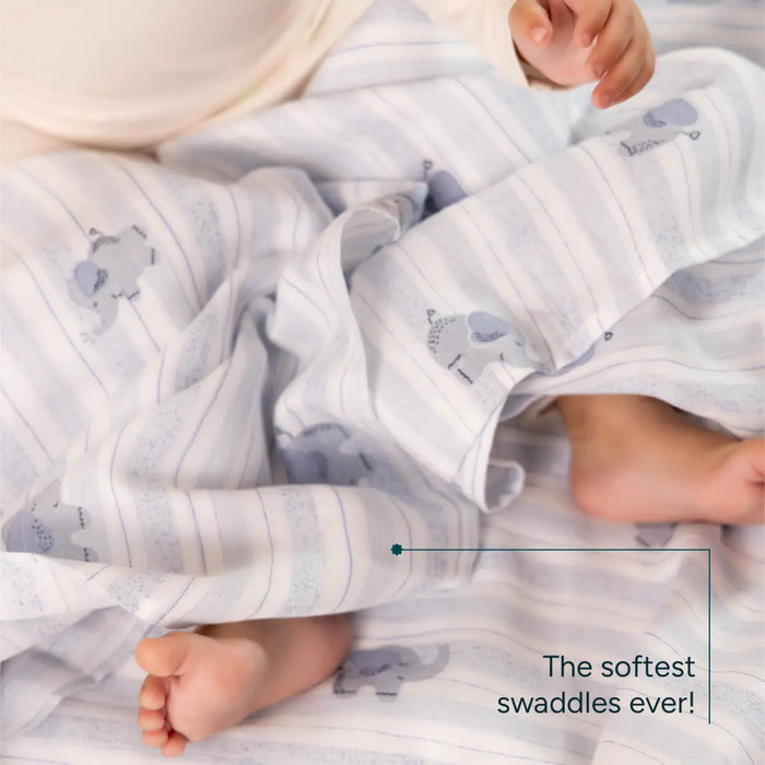 Nintara Baby Muslin Baby Swaddle  Extra-Large 47" x 47" Little Elephants Design at go littles product image 2