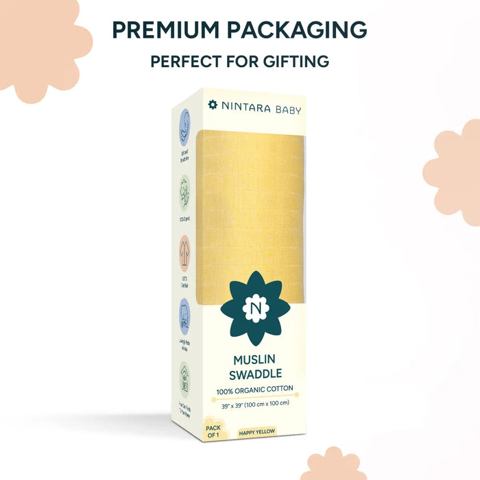  Nintara Baby Muslin Baby Swaddle Happy Yellow 39x39 at Go Littles product image 7