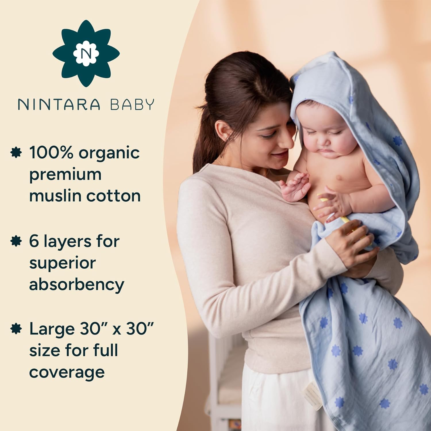  Nintara Baby Muslin Hooded Towel  30 X 30 Little Grazzers  at Go Littles product image 2