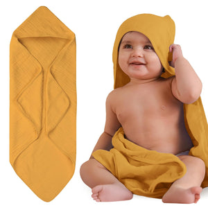 Nintara Baby Muslin Hooded Towel 38" X 38" Butterscotch at Go Littles product main image