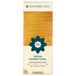 Nintara Baby Muslin Hooded Towel 38" X 38" Butterscotch at Go Littles product main image 3