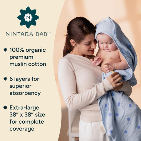 Nintara Baby Muslin Hooded Towel 38" X 38" Butterscotch at Go Littles product main image 4