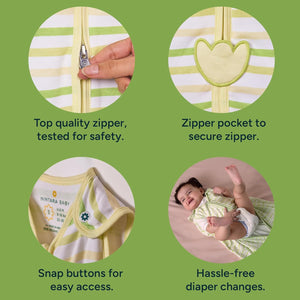 Baby clothing with features highlighted on a green background. Nintara  Baby Sleep Sack 0.5 TOG Forest Flutter XL Size Go Littles product Image 3