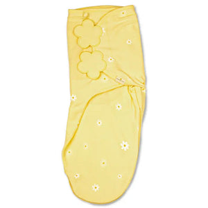 Yellow baby swaddle with floral designs on a white background. Nintara Organic Cotton Wake Me Not Swaddle  0-3 Months Butter Blossoms Go Littles product image 8