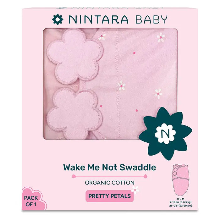 Nintara Baby swaddle blanket packaging with floral design and pink color. Nintara Wake Me Not Swaddle Pretty Petals for 0 to 3 Months go littles product image 7
